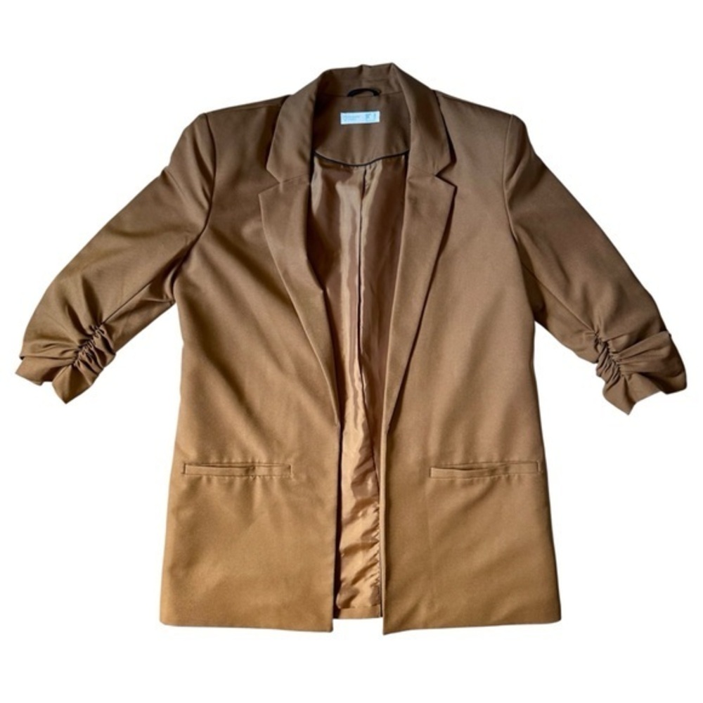 Brown Open-Front Ruched Sleeve Blazer Brown Size 8